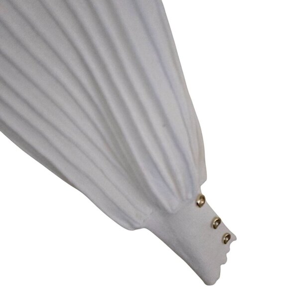 Nanette Lepore White Sparkle Pleated Bishop Sleeve Button Detail Sweater Size M - Picture 8 of 11